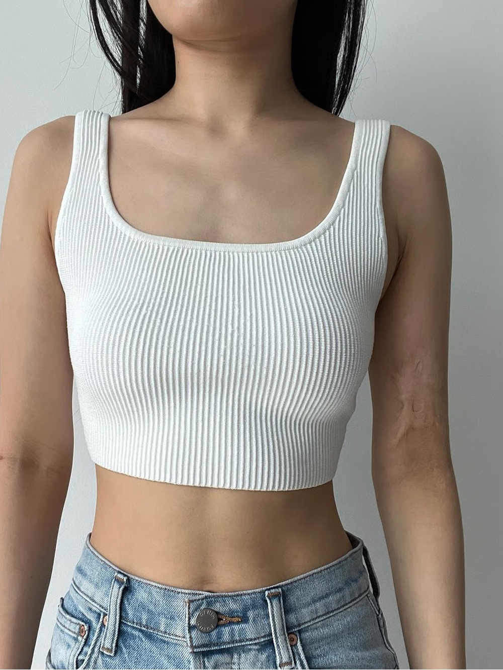 Babaton Aritzia Babaton White Sculpt Knit Squareneck Ribbed Tank